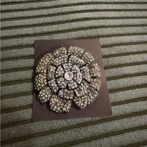 Vintage Laila Rowe Large Rhinestone Flower Brooch Silver Tone Pin Crystal Center